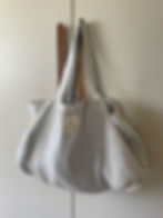 Mellby Atelier Linen Bag in soft ivory/black stripes front view