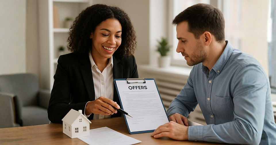 Couple reviewing a home purchase offer with their Bend Real Estate Agent.