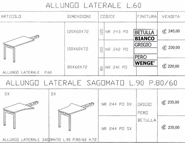 allungo laterale, allungo per scrivani, allungo per scrivania