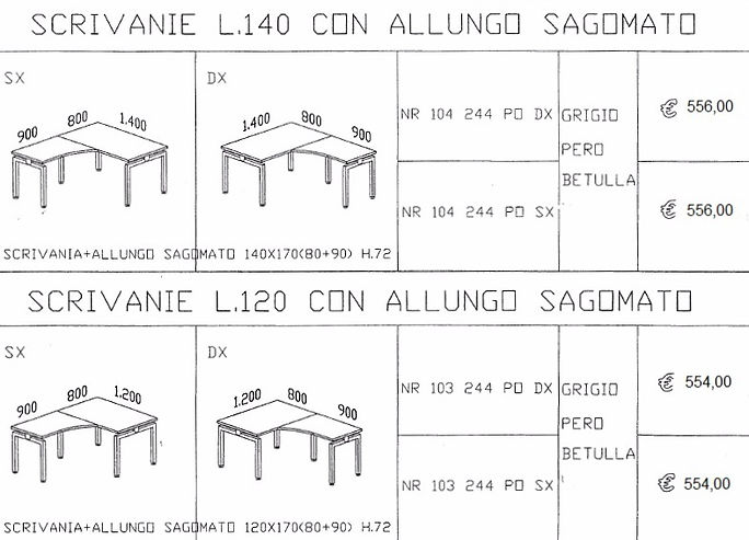 scrivania con allungo sagomato, scrivania con gamba metallica