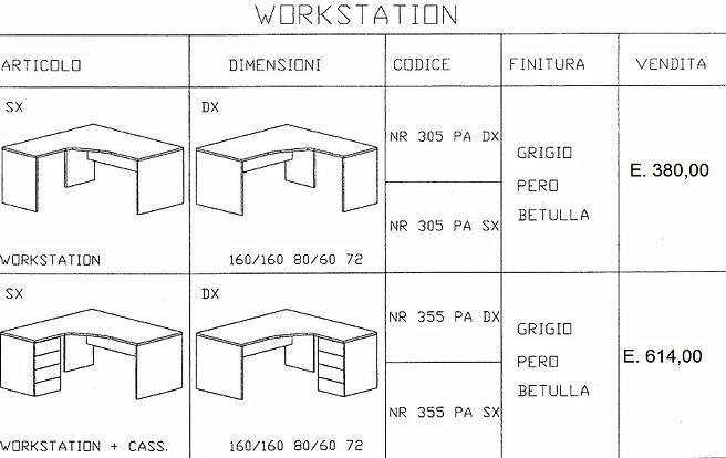 workstation pannellata, scrivania ad angolo, scrivania con cassettiera