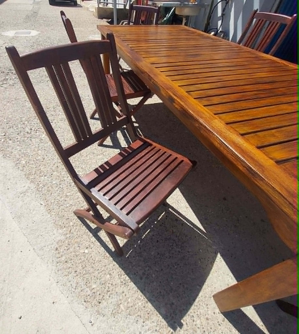 Thumbnail: Wooden outdoor dining table with 6 folding chairs 240 x 105 x 74 €245