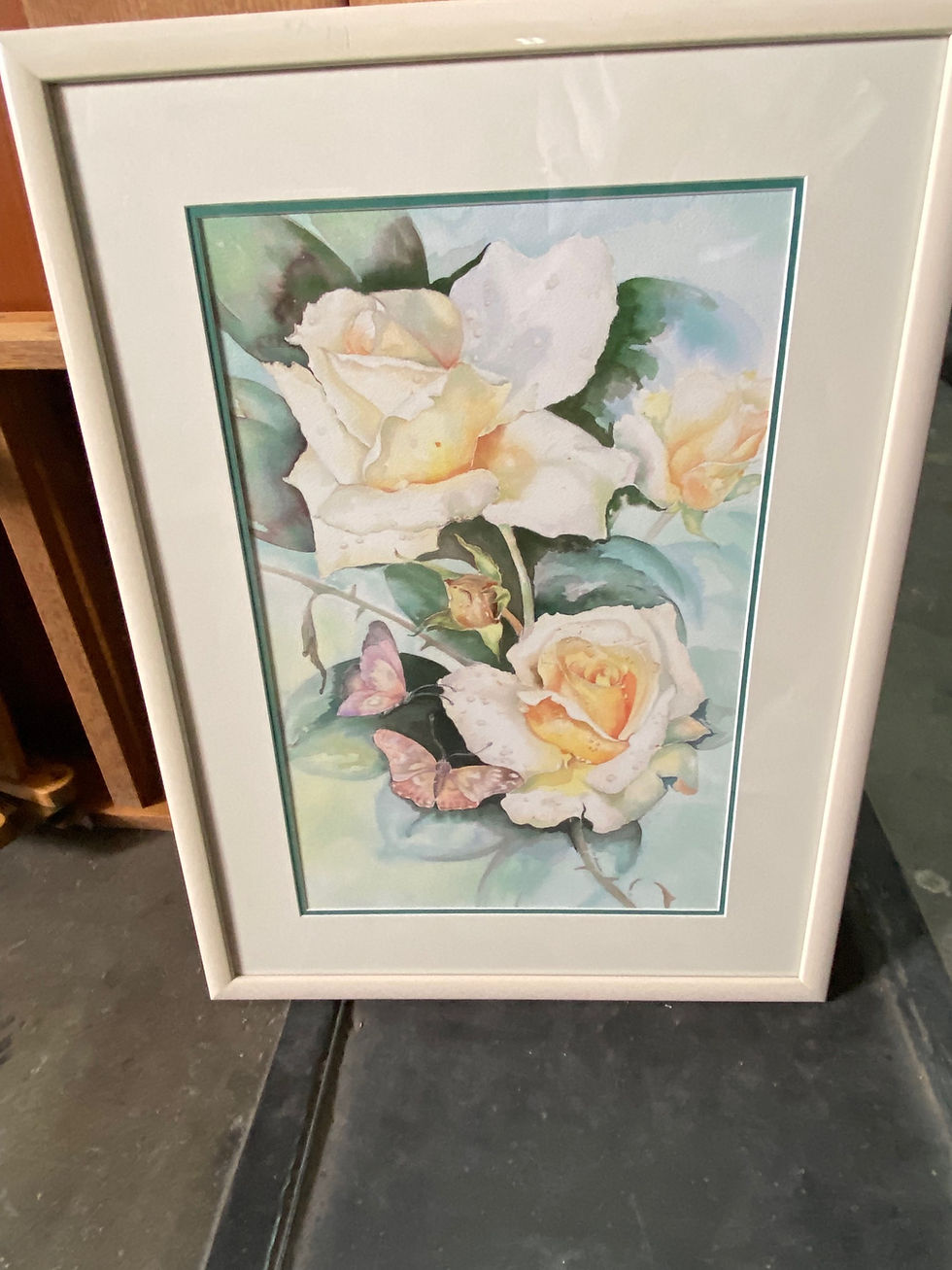 Thumbnail: Lovely custom framed signed picture of butterflies and roses 