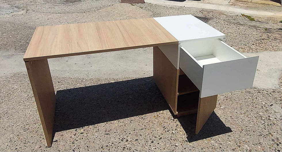 Thumbnail: High quality wood and white melamine 1 drawer 1 cupboard desk (140 x 60 x 75)