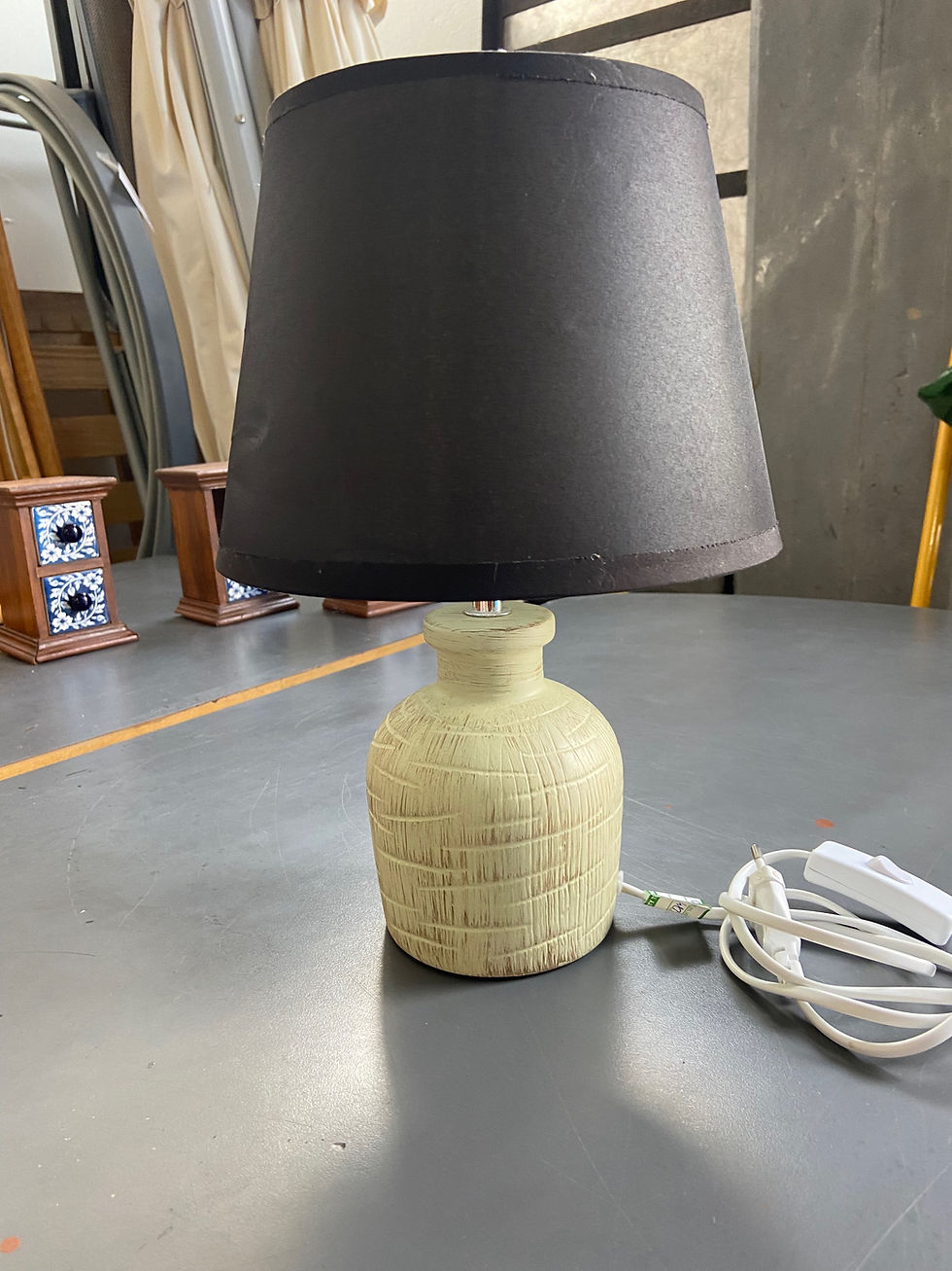 Thumbnail: Small shabby chic lamp/bedside with black shade 32h 