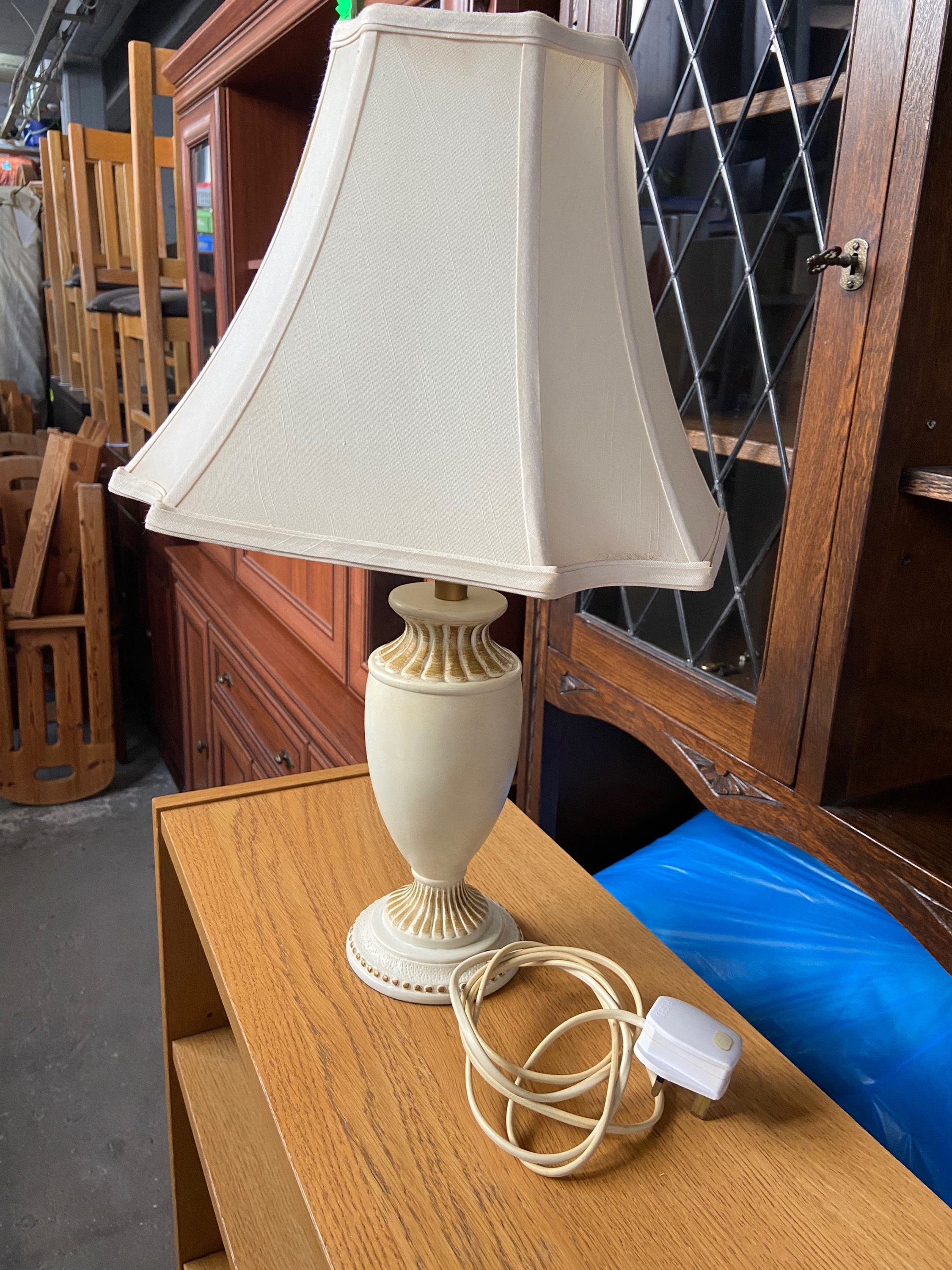 Cream ceramic table lamp with cream fluted/tulip shade 52h 