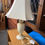 Thumbnail: Cream ceramic table lamp with cream fluted/tulip shade 52h 
