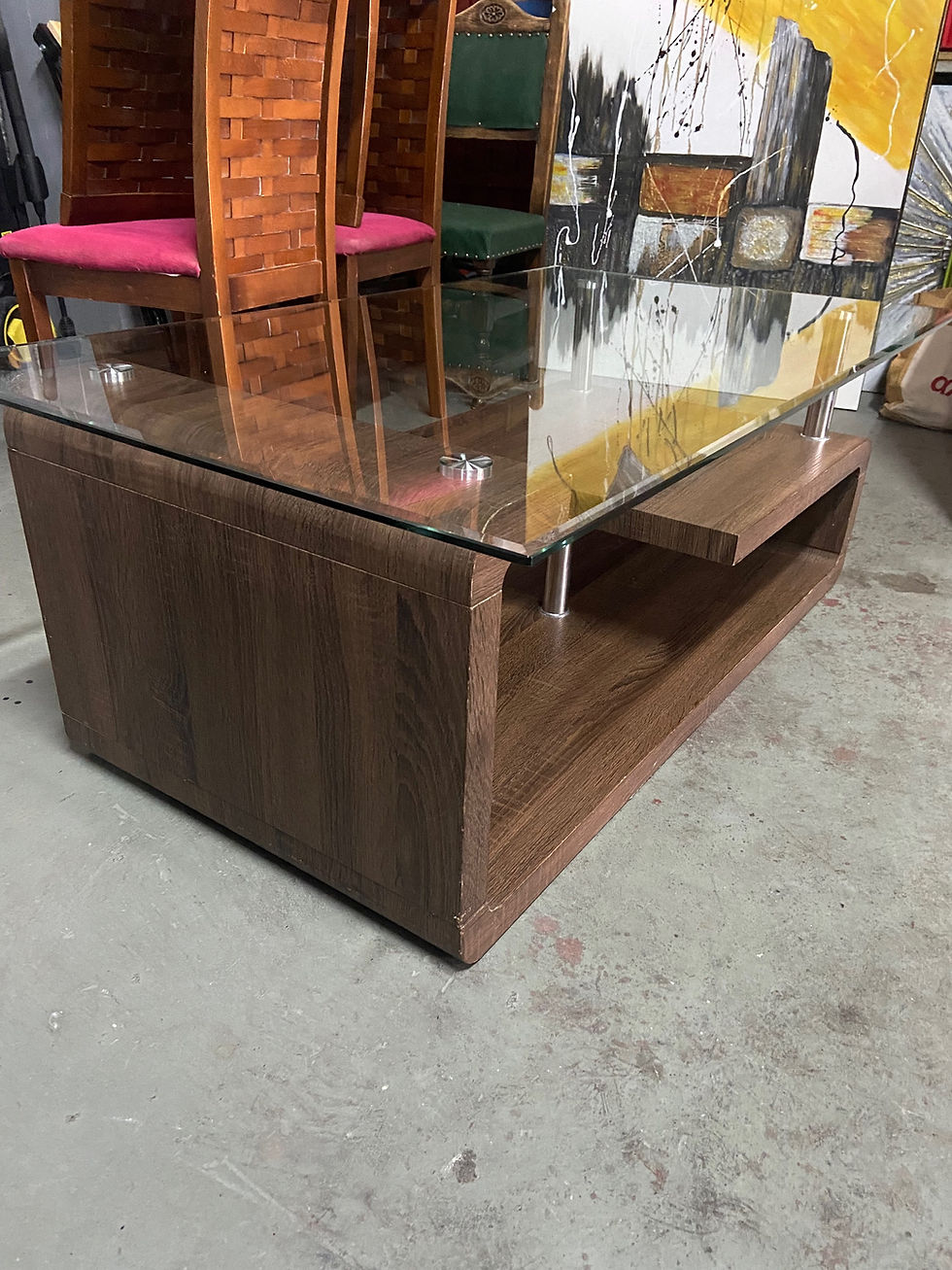 Thumbnail: Modern veneer coffee table with glass top 70x120 44h