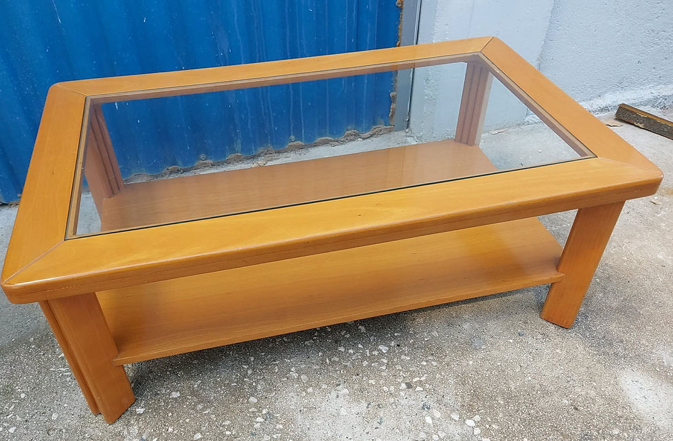 Thumbnail: Large light veneer and glass coffee table with shelf €60