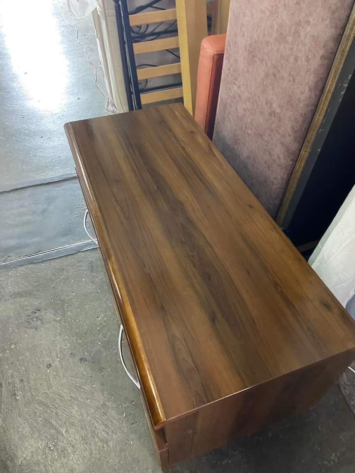 Thumbnail: Modern wood veneer 2 drawer & shelves low level tv unit 120.5x 52 45.5h