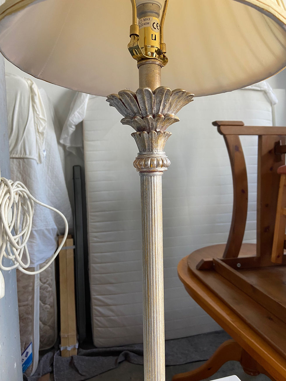 Thumbnail: Vintage elegant tall shabby chic column lamp pleat shade French vibe 83h 