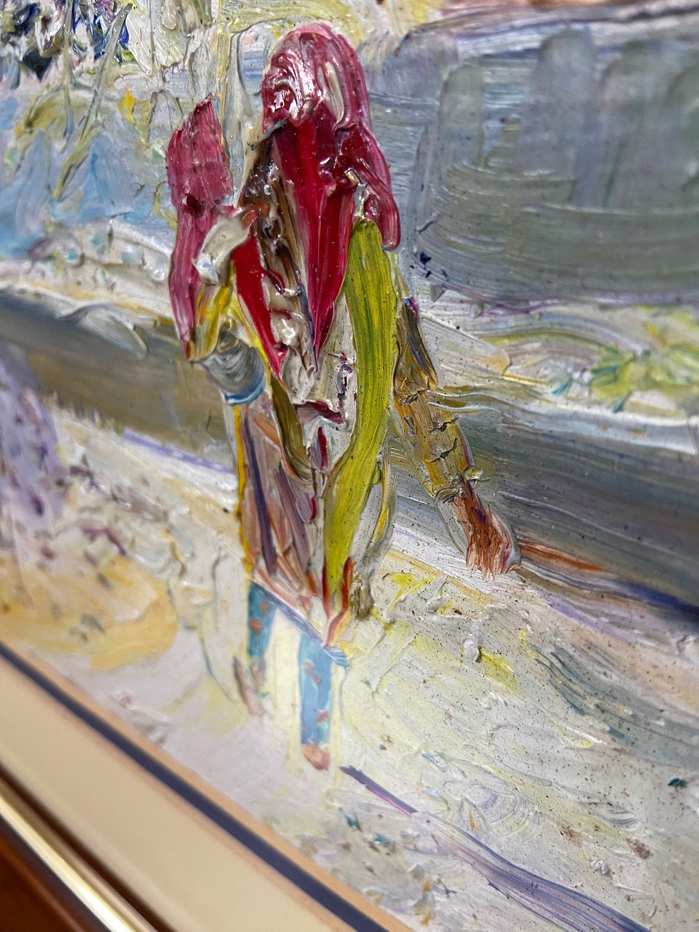 Thumbnail: Framed lady carrying child painting 48x38 
