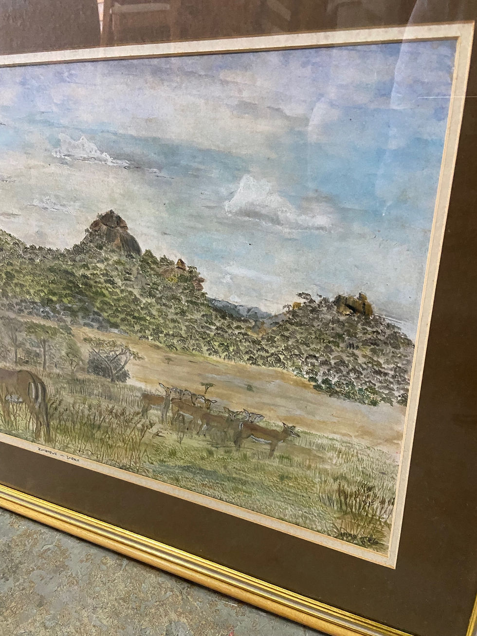 Thumbnail: Lovely framed hand drawn and water coloured picture Zimbabwe impala 72x47.5 