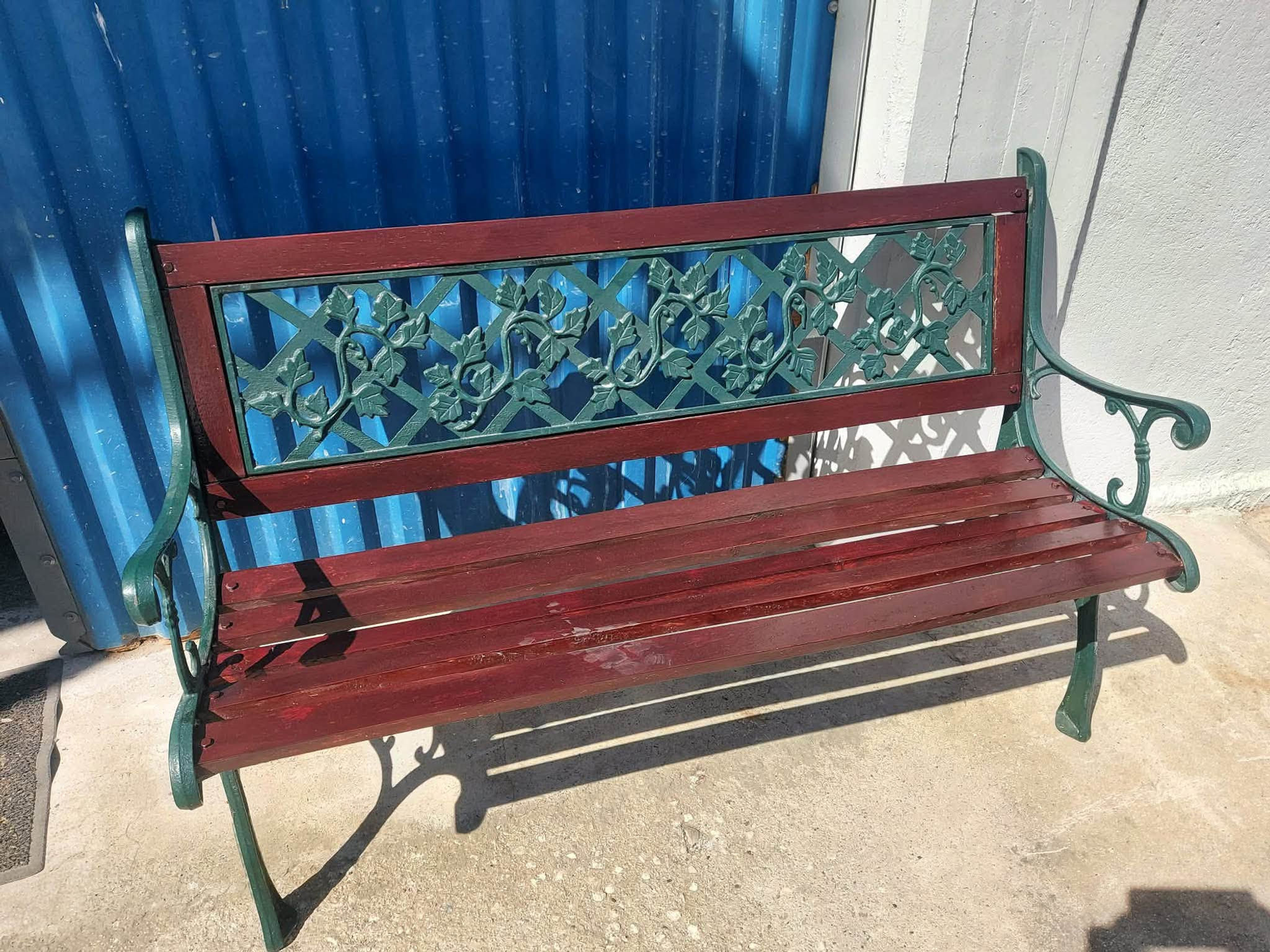 Wrought iron and hardwood bench 126 long