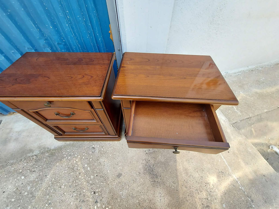 Thumbnail: Pair of vintage wood large 3 drawer bedsides (60 x 39 x 64) €80 the pair