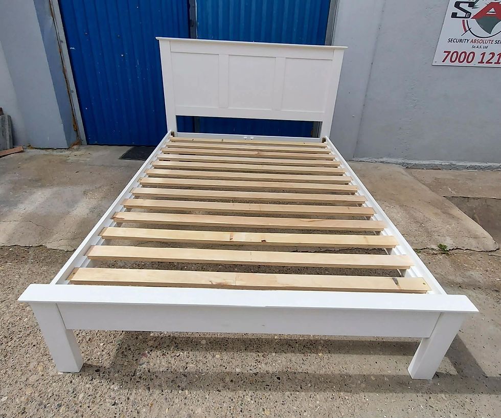 Thumbnail: White double bed with IKEA Hafslo sprung mattress in nearly new condition (140x2