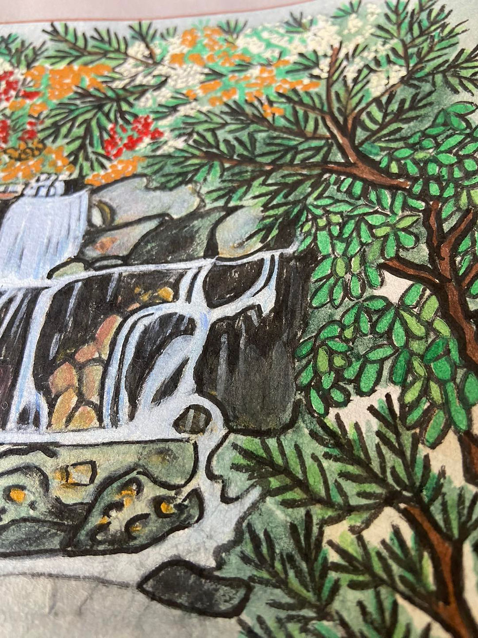 Thumbnail: Hand painting on silk ready to be framed 41x28.5