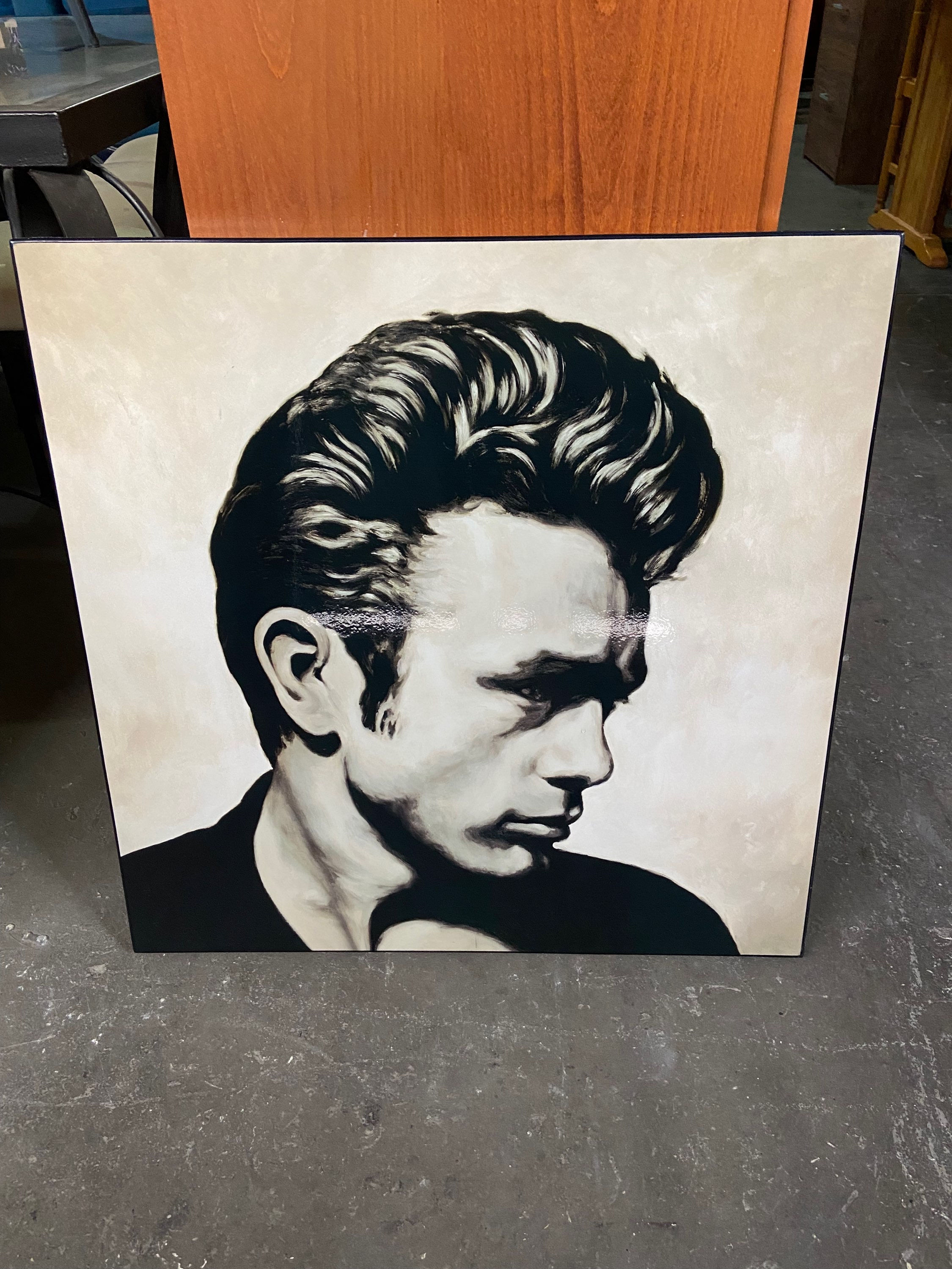 Large glossy thick box framed Hollywood icon James Dean picture