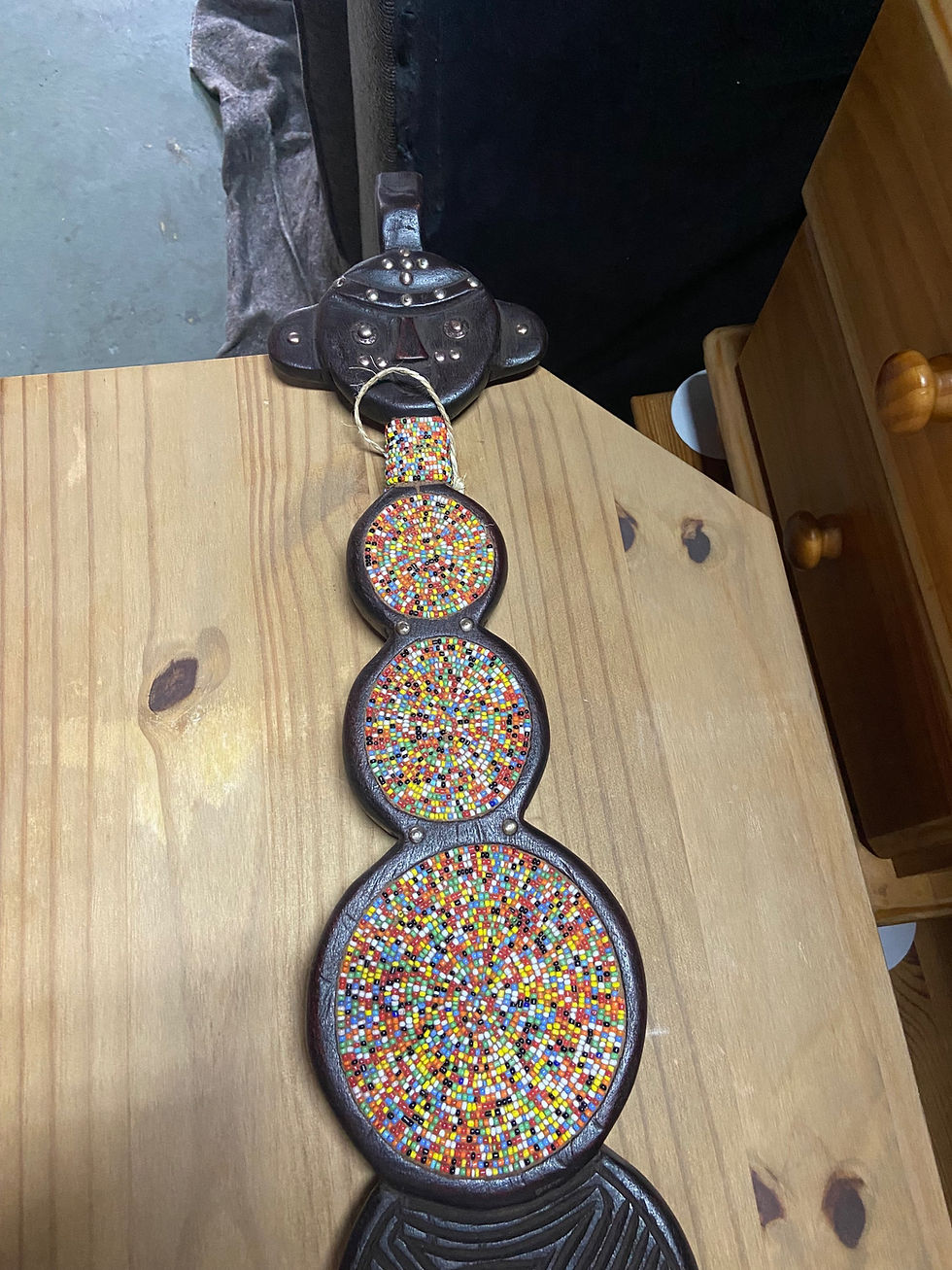 Thumbnail: Asian solid wood wall decoration with mixed bead inlay 100cm