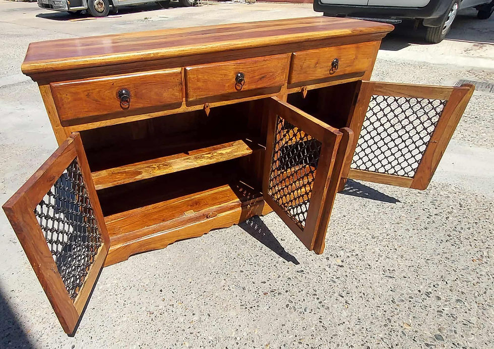 Thumbnail: Stunning Indian wood and jali 3 cupboard and 3 drawer sideboard/ buffet (151 x 4