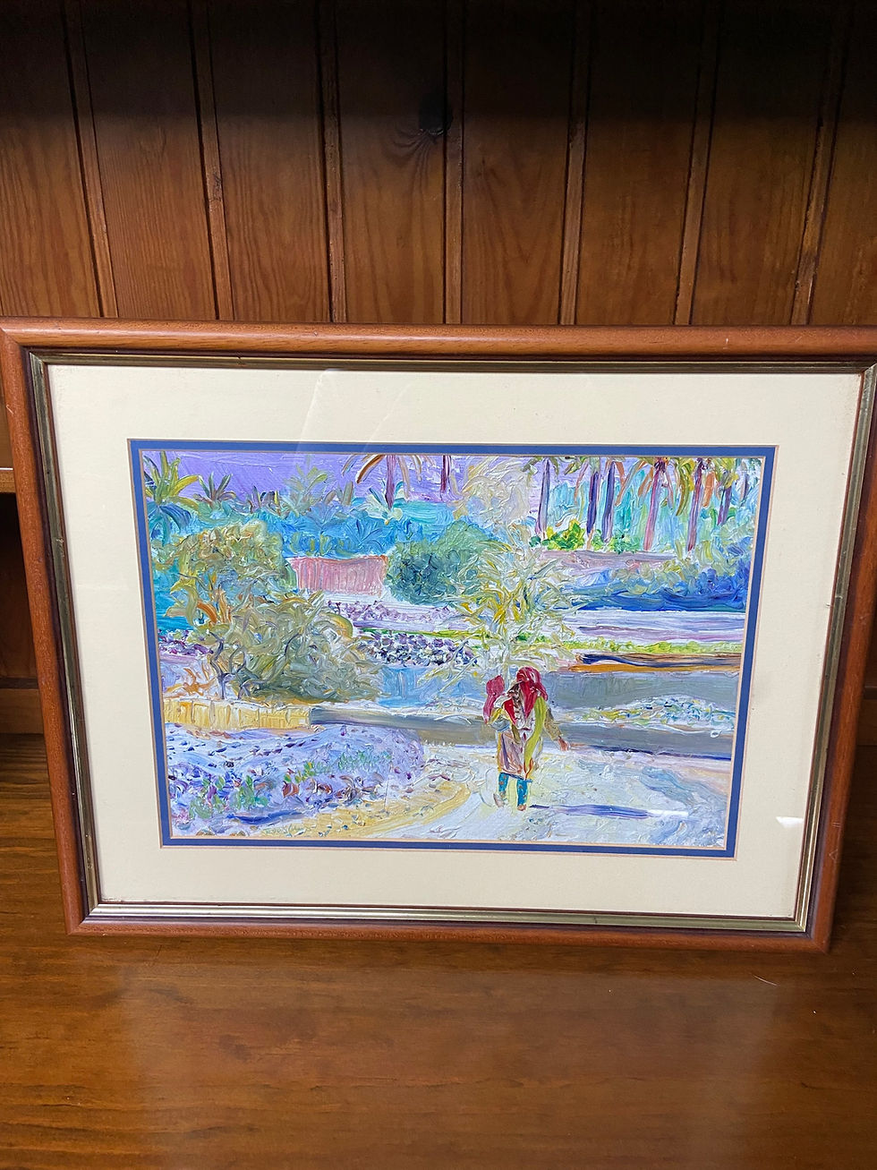 Thumbnail: Framed lady carrying child painting 48x38 
