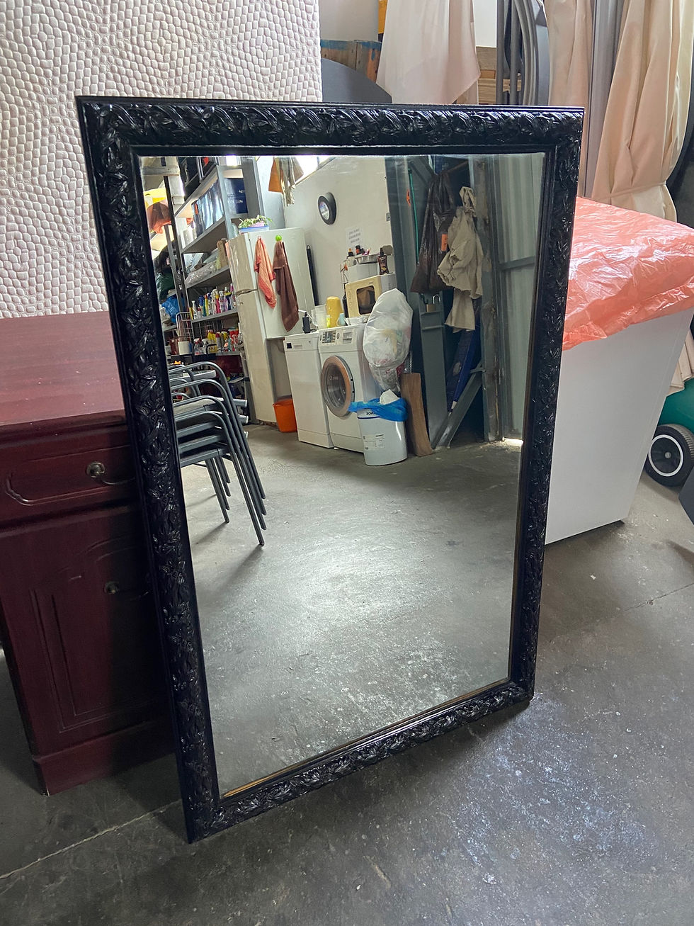 Thumbnail: Large black painted ornate framed mirror 