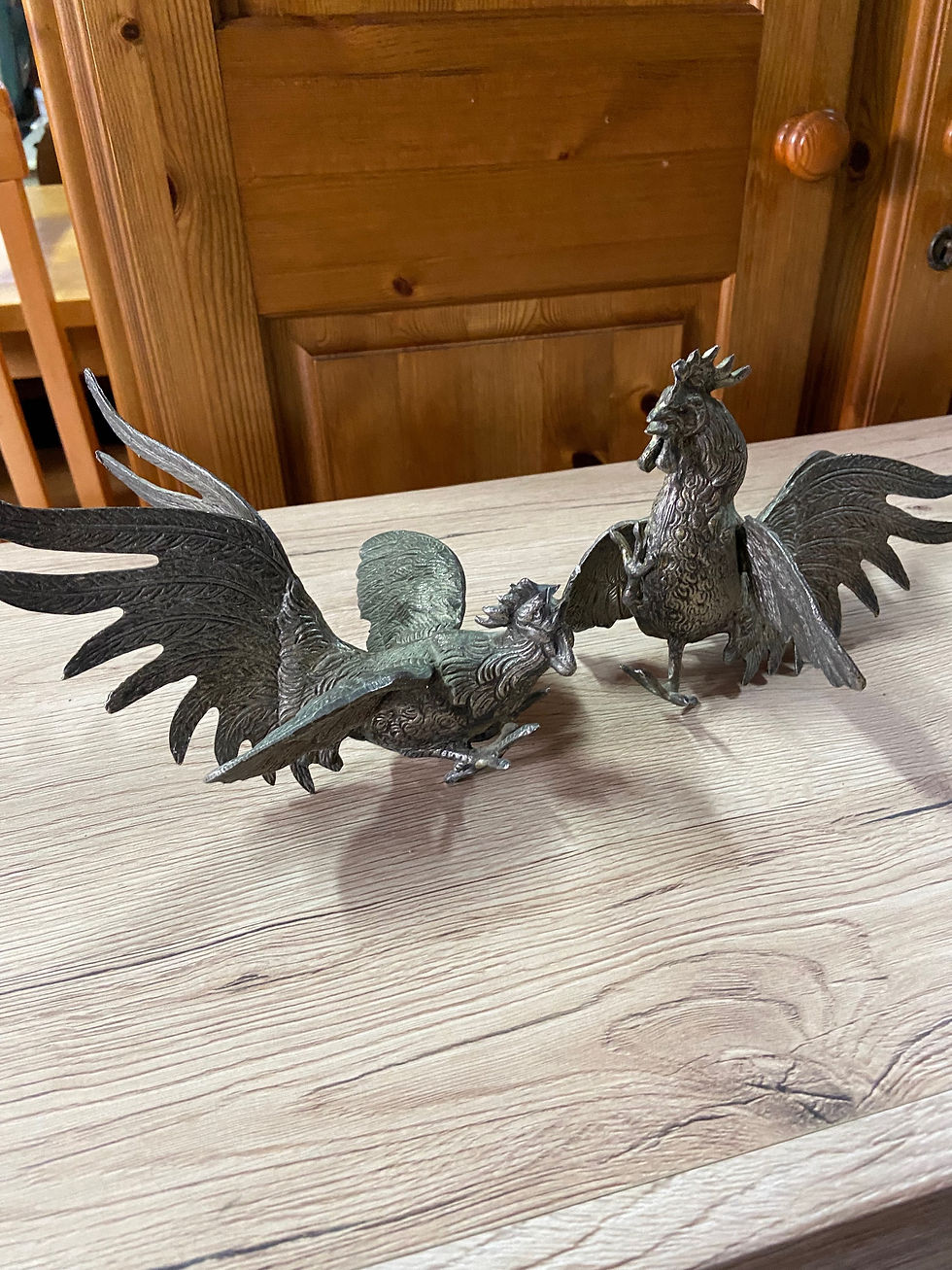 A pair of vintage brass Rooster Figurines from mid century