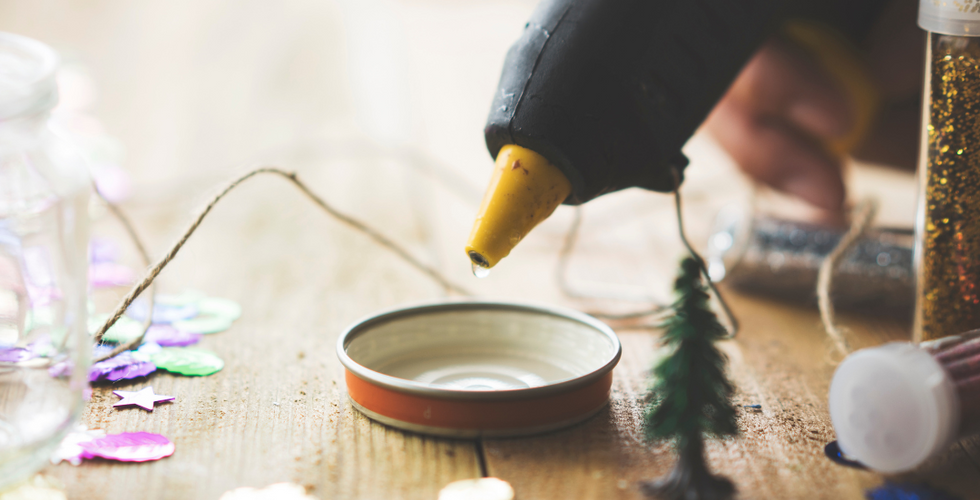 Glue objects to create snow globe