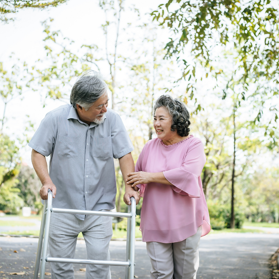 assisting senior loved one who's using a walker for support