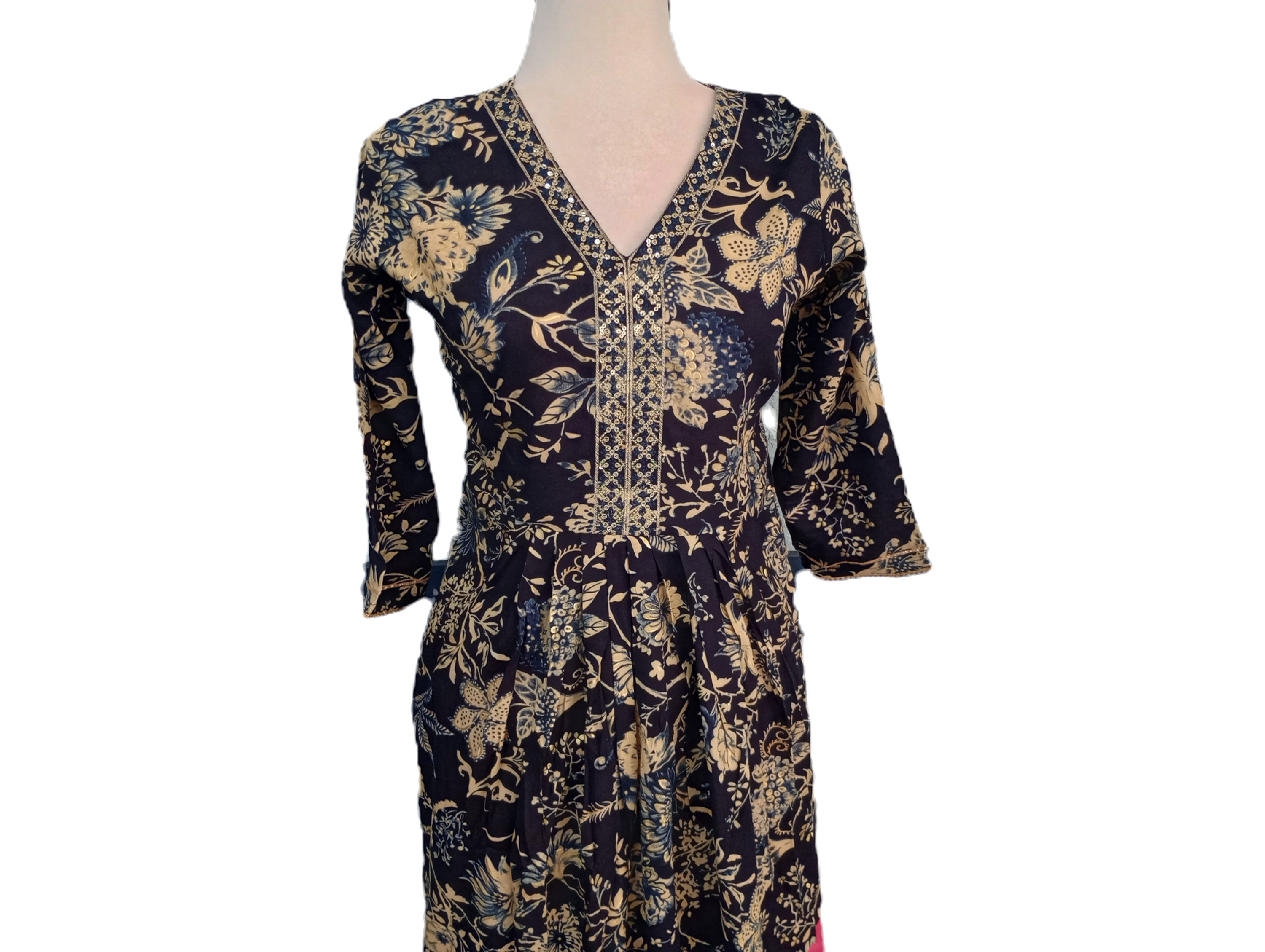 Beautiful Navy-Blue Rayon Print Short Kurti