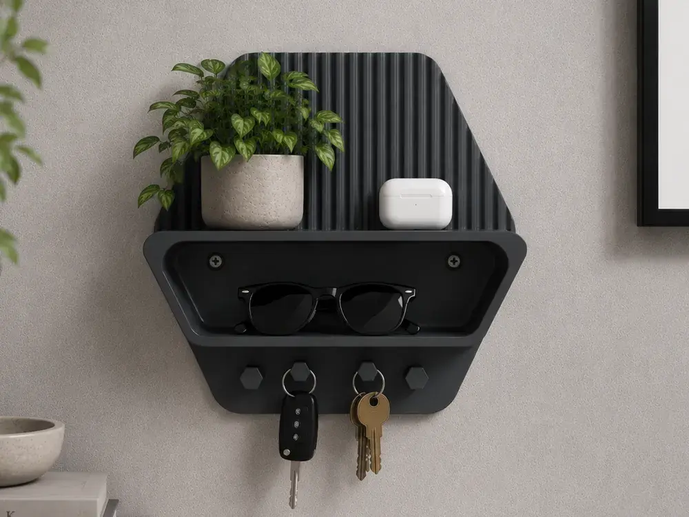 Modern Entryway Organizer Shelf with Key Hooks