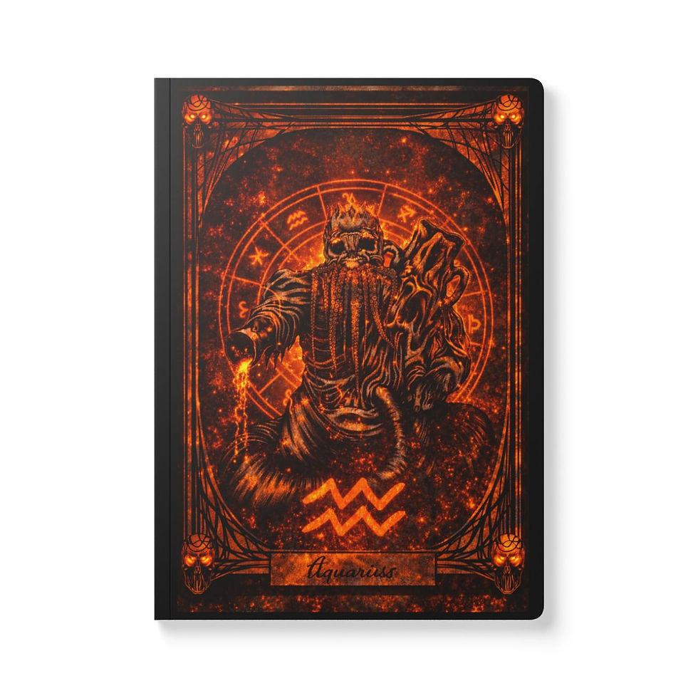 Thumbnail: Inferno Dark Zodiac Aquarius journal featuring a demonic water-bearer framed by a glowing zodiac wheel & gothic border.
