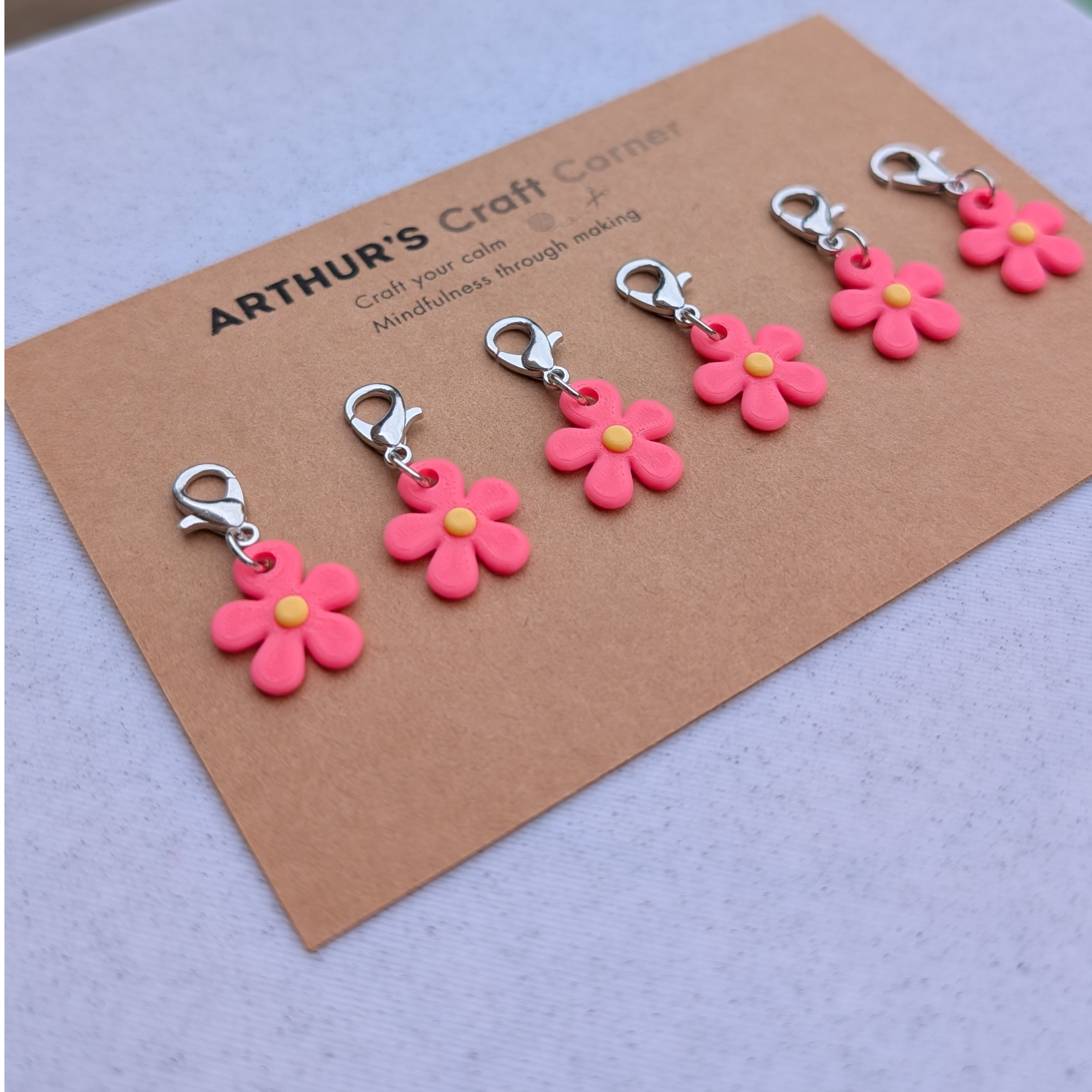 Bright Pink Daisy Stitch Markers