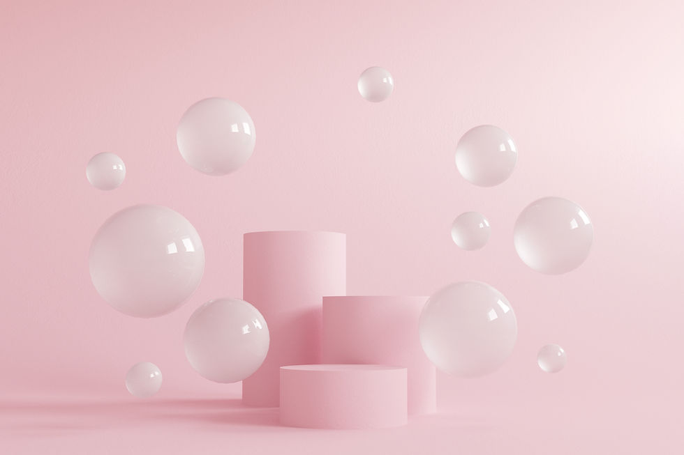 Abstract minimal scene with geometrical forms. Cylinder podiums in cream pink colors. Abst