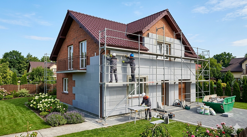 Dom jednorodzinny w trakcie termomodernizacji – montaż ocieplenia ścian zewnętrznych