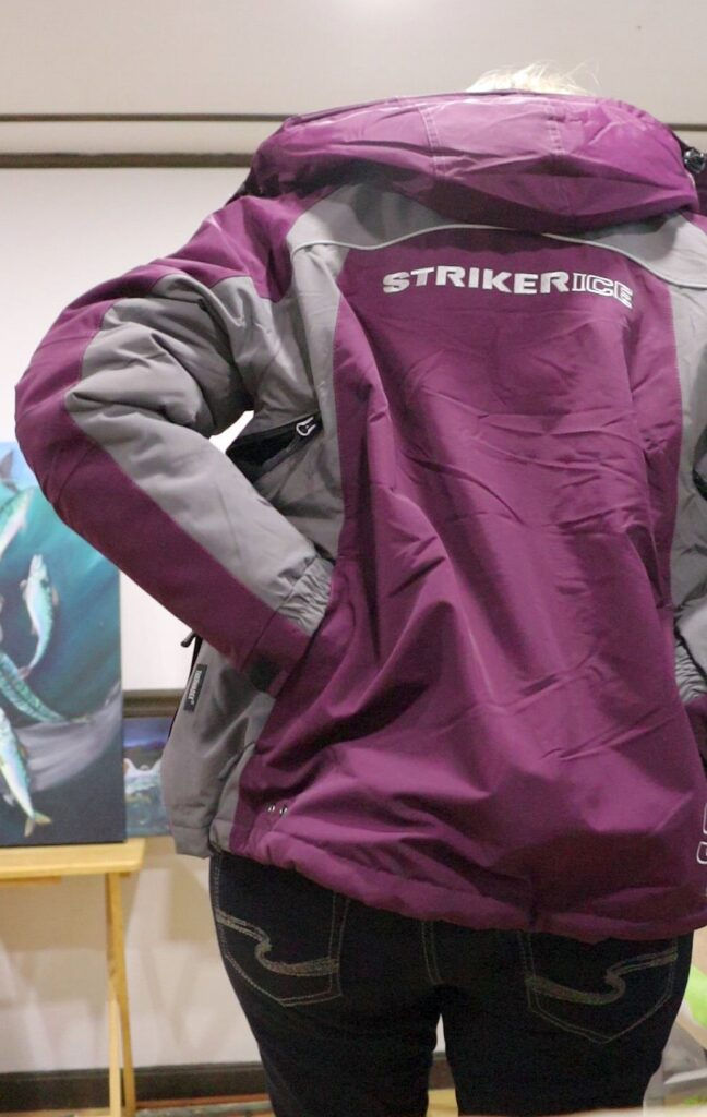Striker Brand Prism women's ice fishing jacket with float assist back pocket