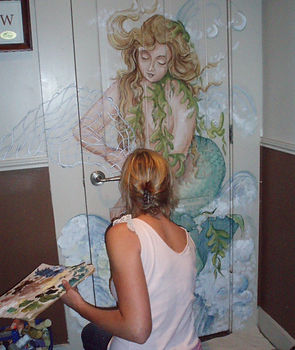 Hand-painted mural services, mermaid door mural