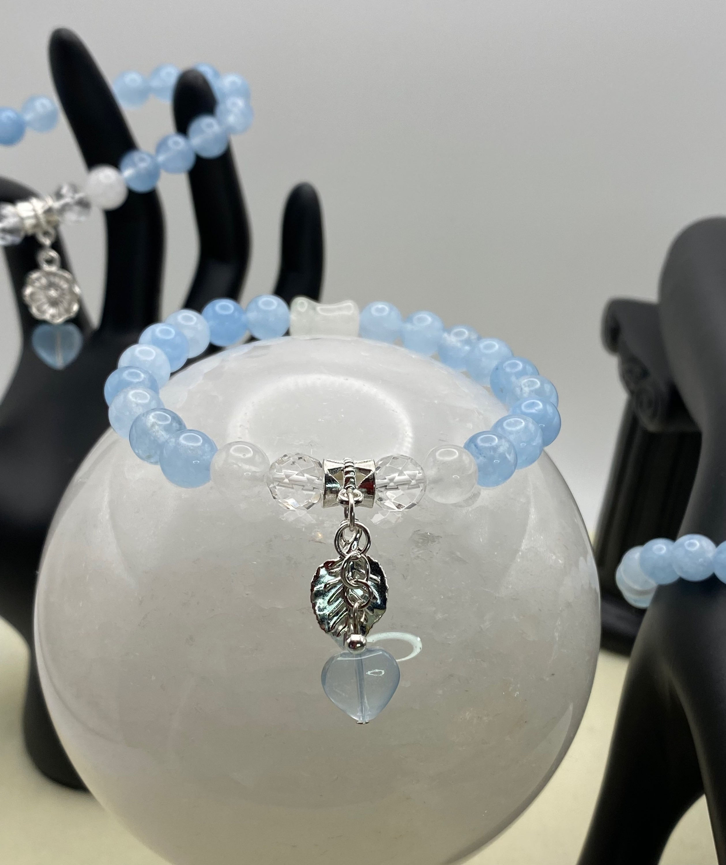 Aquamarine chalcedony with white jade & clear faceted quartz
