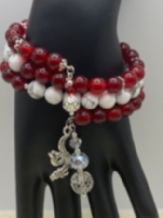 Wrap bracelet. Howlite & red chalcedony