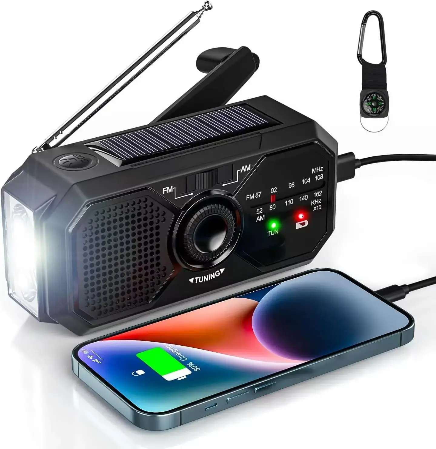 Portable Solar Emergency Radio - AM/FM Crank Dynamo, Power Bank & Phone Charger