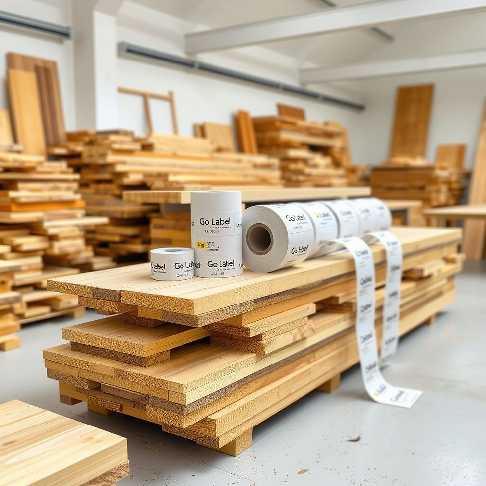 A bright, clean cutting room filled with stacked timber boards, with several ‘Go Label’ CN