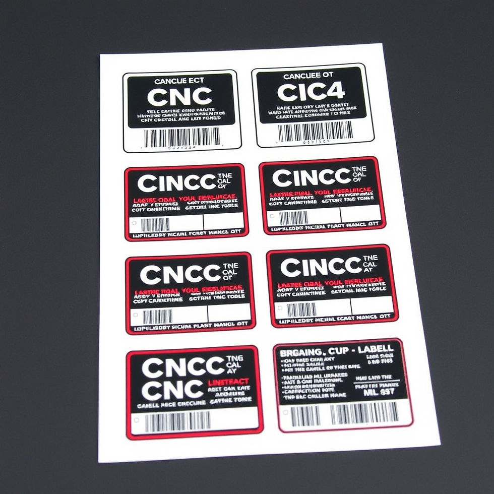 A4 Sheet labels for CNC machine, with 8 labels on a single page, including a CNC machine..