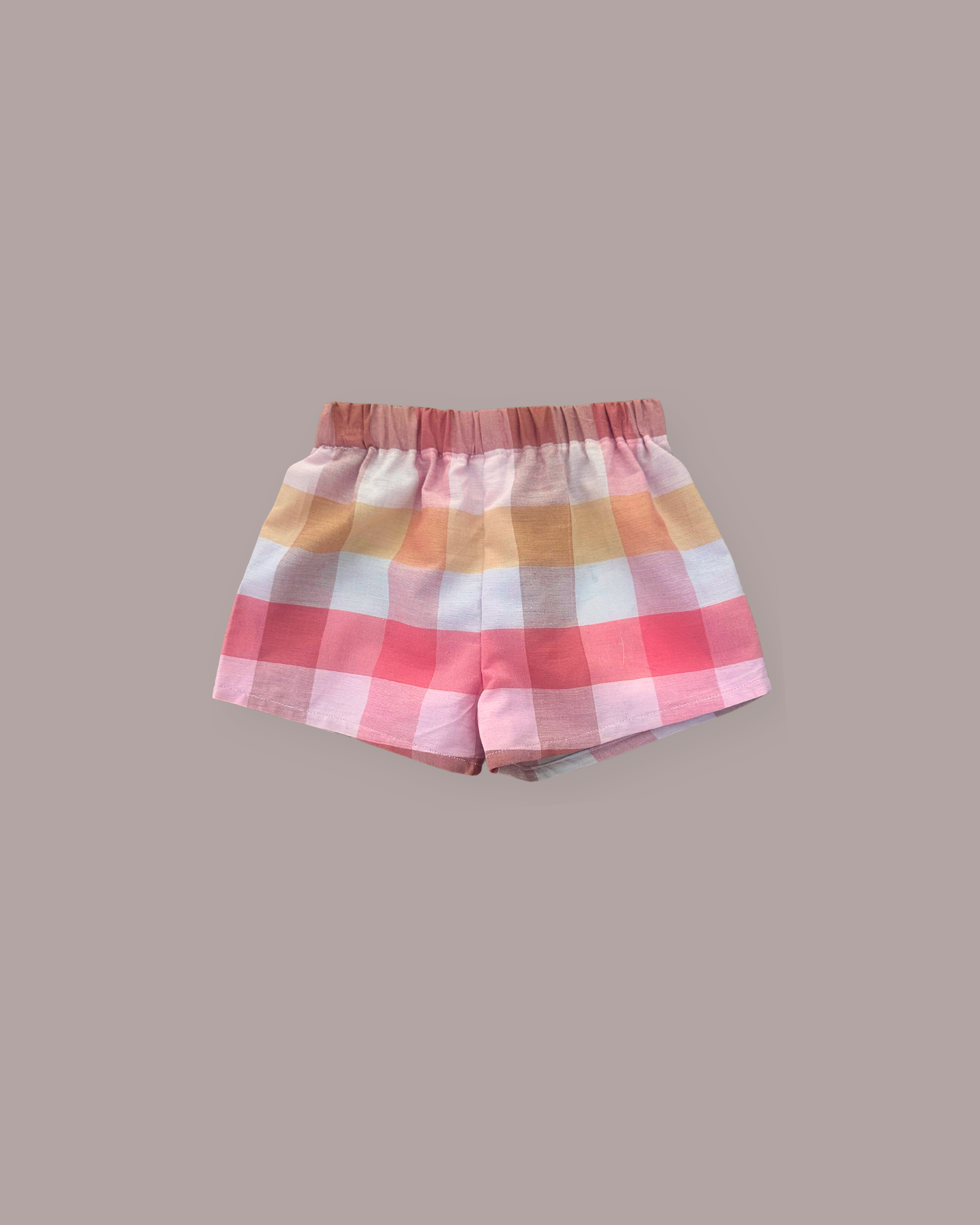 Quincy Kids Relaxed Shorts || Honey Blush Check
