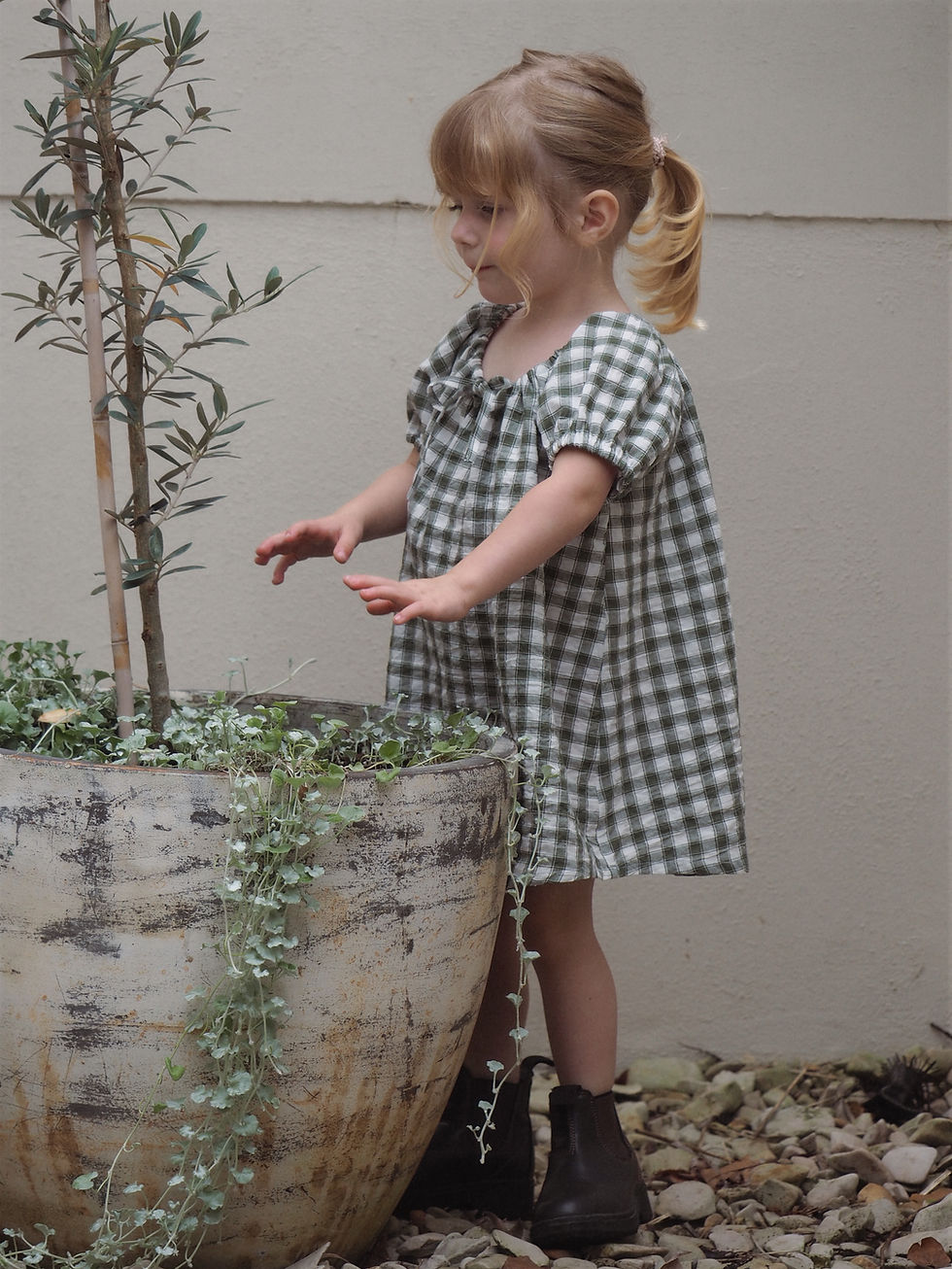 Thumbnail: The Daughter Mini Girls Dress || Forest Green Gingham
