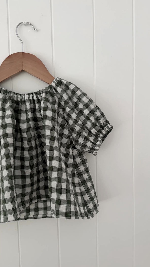 Thumbnail: Fleur Smock Top - Forest Green Gingham