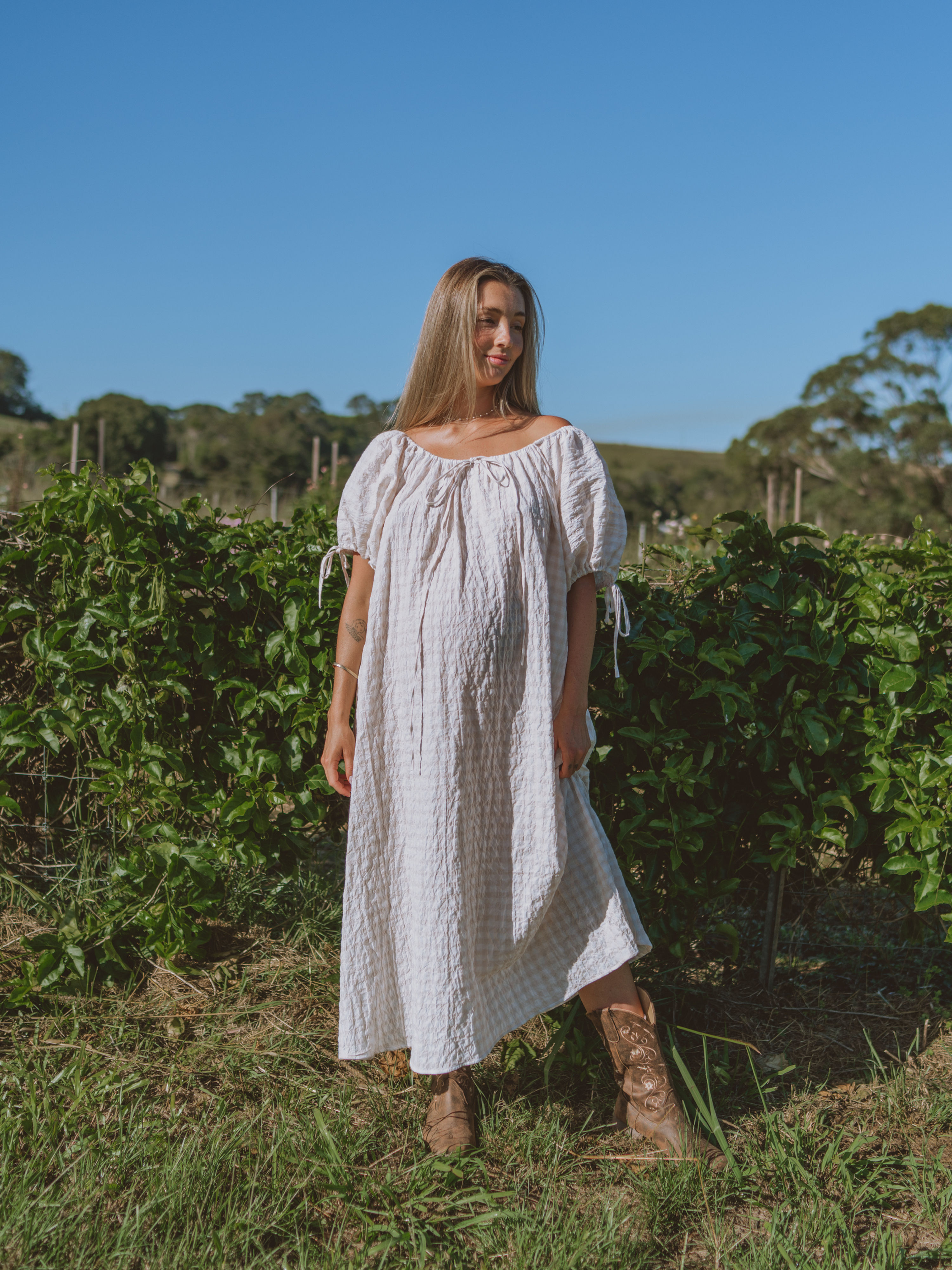 Mumma Maxi Dress || Biscuit Beige Gingham