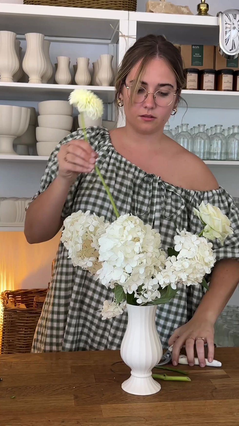 Thumbnail: Oversized cotton dress for mums in green gingham maxi handmade