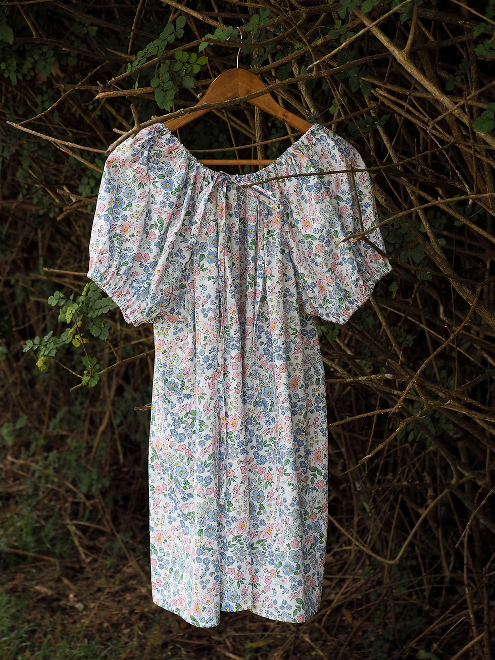 Thumbnail: Mumma Garden Mini Dress || Blue Buttercup Floral Print
