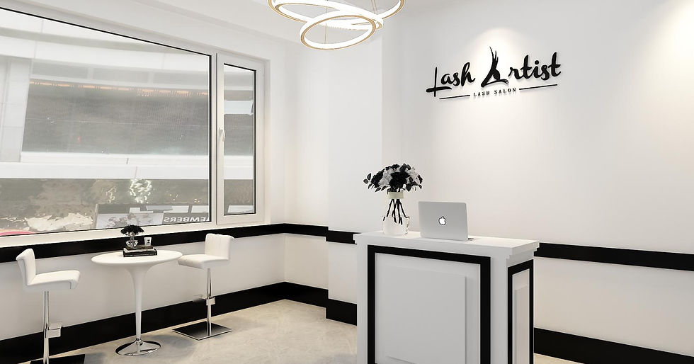 Modern and welcoming reception area of Lash Artist, an eyelash extension salon in central