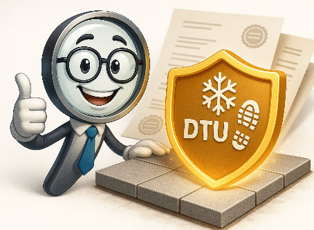 Vérification des normes et coefficients pour un devis de carrelage extérieur, incluant résistance au gel et glissance.